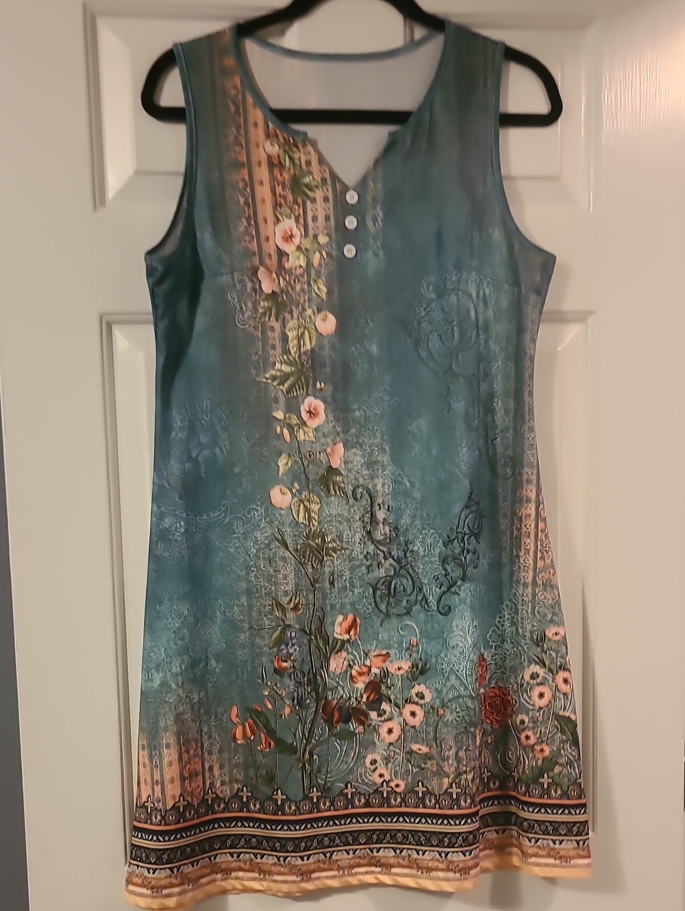 Sleeveless Teal Floral Print Dress